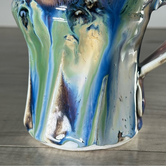 VINTAGE PHIL MAYHEW Blue Green Hand Thrown Drip Glaze Twist Pottery Coffee Mug - Picture 2 of 15